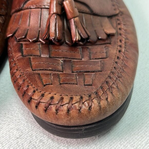 Giorgio Brutini Mens Size 11M Brown Leather Woven Slip On Tassel Loafers MCM Vib - Picture 4 of 10